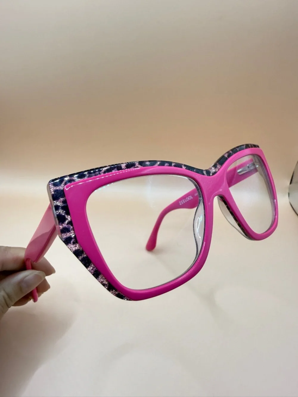 Zeelool Hot Pink Leopard Trim Eyeglasses Frame, Unknown Prescription